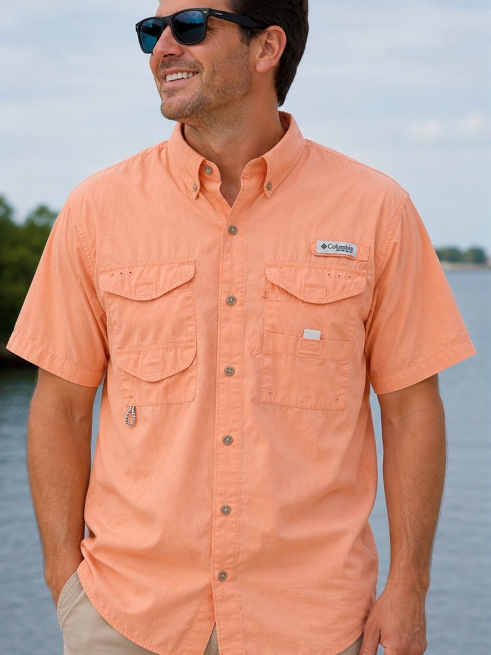 Columbia Men’s Short-Sleeve Button-Down Shirt — Peach